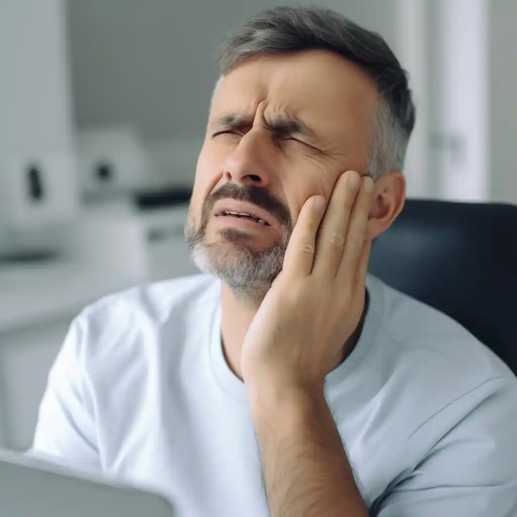 Man holding his face because his teeth hurt